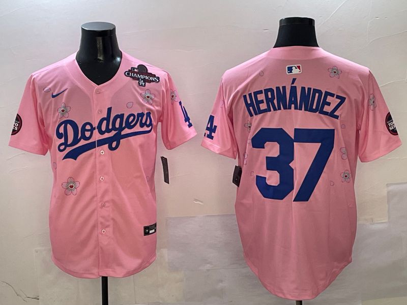 Men Los Angeles Dodgers #37 Hernandez Pink Sakura Edition 2025 Nike MLB Jersey style 6